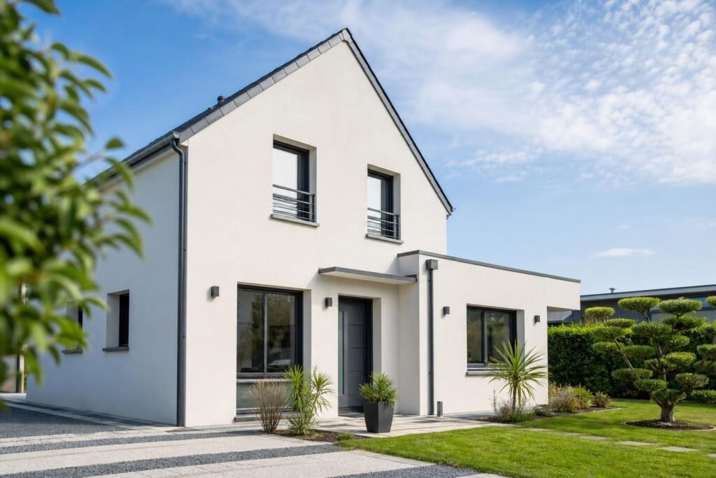 Maison avec isolation thermique par l'extérieur et enduit de façade neuf