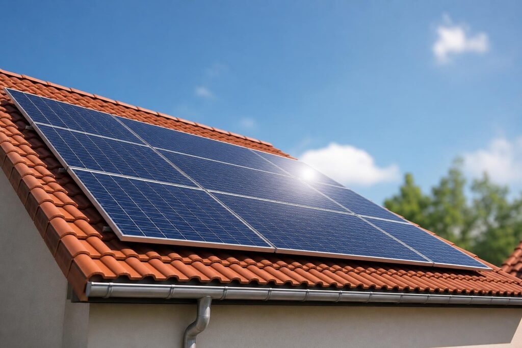 Panneaux solaires posés sur une toiture en tuiles